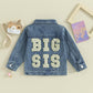 Visgogo Toddler Baby Girl Jacket Big Sis Matching Set Embroidery Jean Long Sleeve Cardigan Button Denim Coat (Blue-Big Sis, 18-2