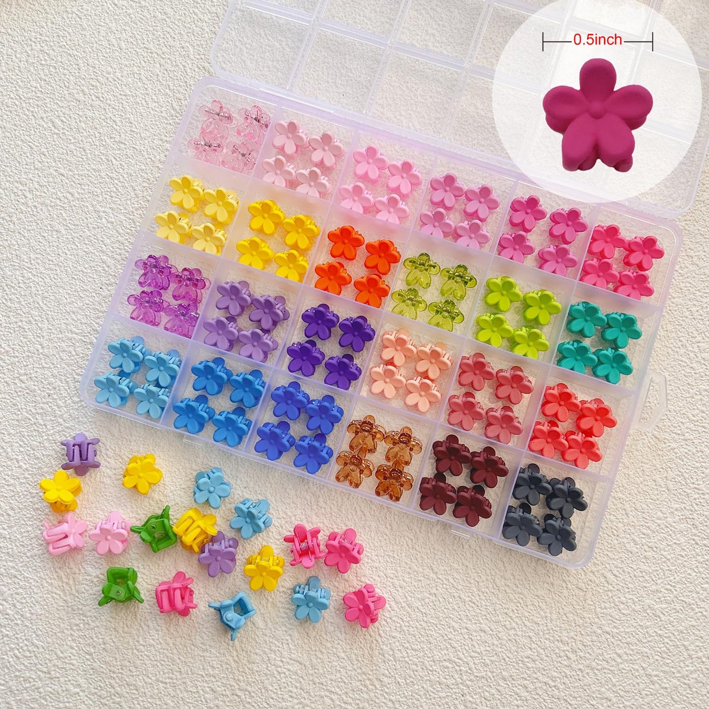 Elemirsa 96Pcs Baby Girl Hair Clips 24 Multicolors Colors Mini Hair Claw Clips Small Tiny Flower Claw Clips In Organizer Box Hai