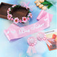Willbond 3 Pcs Big Sister Accessory Set Big Sister Flower Crown Satin Sash Pin Big Sister Gifts For Baby Shower Party(Pink)