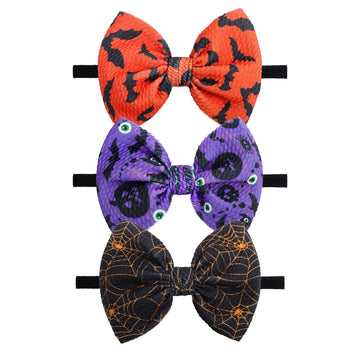 Lanmerry Halloween Baby Girl Headbands With Bows For Newborn Hair Accessories Orange Hair Bow Elastic Nylon Halloween Hairbands