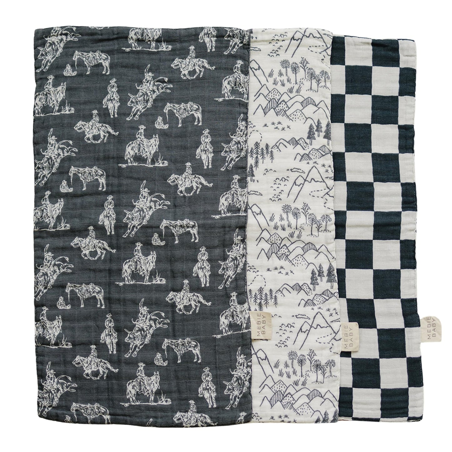 Mebie Baby Burp Cloths, Western, Muslin Burp Cloth Set for Spit Up, Drool, and More, Boho Burp Cloths for Baby Boy and Girl, Bab