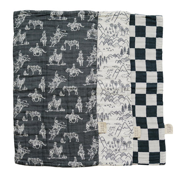Mebie Baby Burp Cloths, Western, Muslin Burp Cloth Set for Spit Up, Drool, and More, Boho Burp Cloths for Baby Boy and Girl, Bab