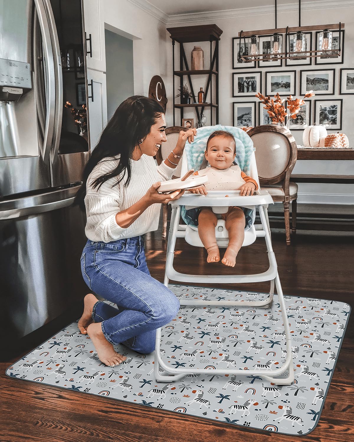 Blissful Diary Baby Splat Mat For Under High Chair, 51 X 51 Inch Splash Mat, Waterproof And Washable Spill Mat, Anti-Slip Floor