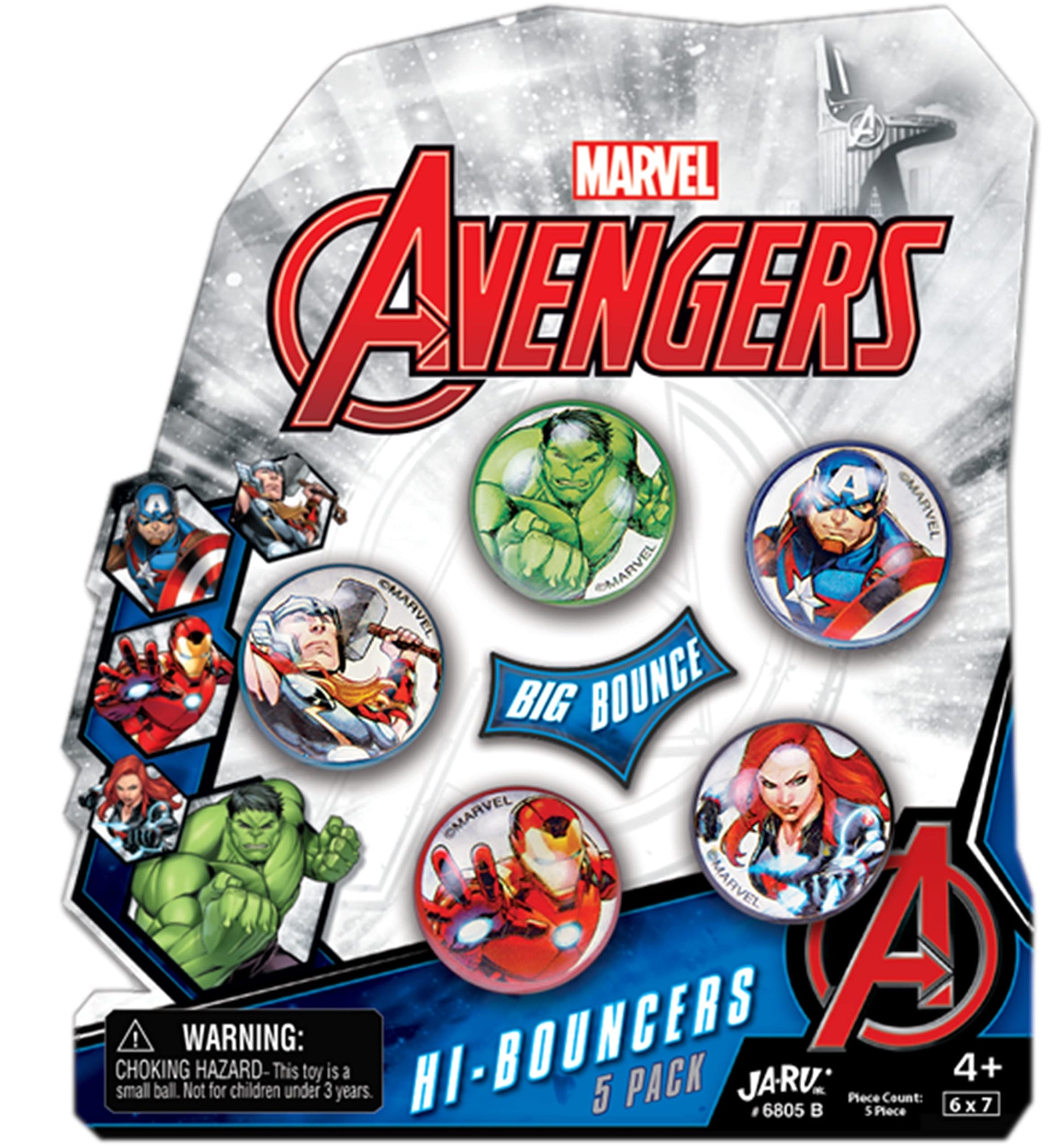 JA-RU Marvel Avengers Bouncy Superballs Super Hi Bounce 1.2 (1 Pack of 5 Balls) Hulk, Thor, Cap America & Friends Fidget Balls S