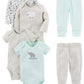 Simple Joys by Carters Unisex Babies 6-Piece Bodysuits (Short and Long Sleeve) and Pants Set, Grey/Mint Green/Elephant/Lamb, 3