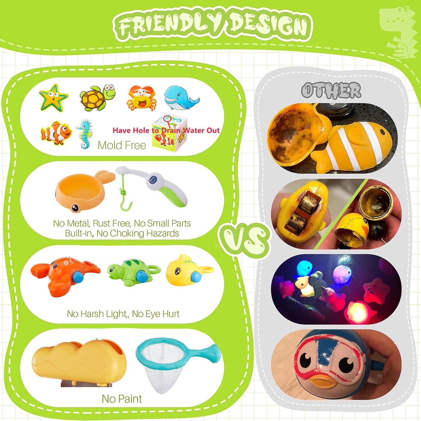 EKUEASYKU Dinosaur Bath Toys for Toddlers Shower Bath Time Fishing Games with Ocean Animals Dice Bathtub Toys Tub Gift for Baby