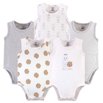 Touched By Nature Unisex Baby Organic Cotton Bodysuits, Milk & Cookies, 9-12 Months