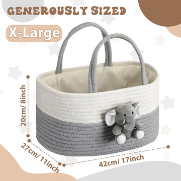 Foldtier Elephant Diaper Caddy Organizer Cart Storage For Nursery With Handle Baby Shower Basket Gift Baby Bath Caddy For Diaper