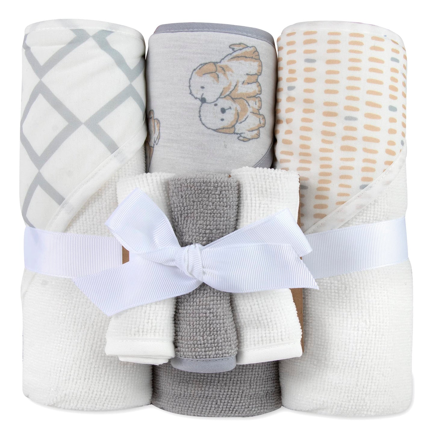 Hooded Baby Bath Towel and Washcloth 6 Piece Set for Newborns Infants & Toddlers, Boys & Girls Baby Hooded Towels (Puppies & Pat