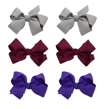 Small Solid Bow - Set of 6 (Burgundy Grey Purple)