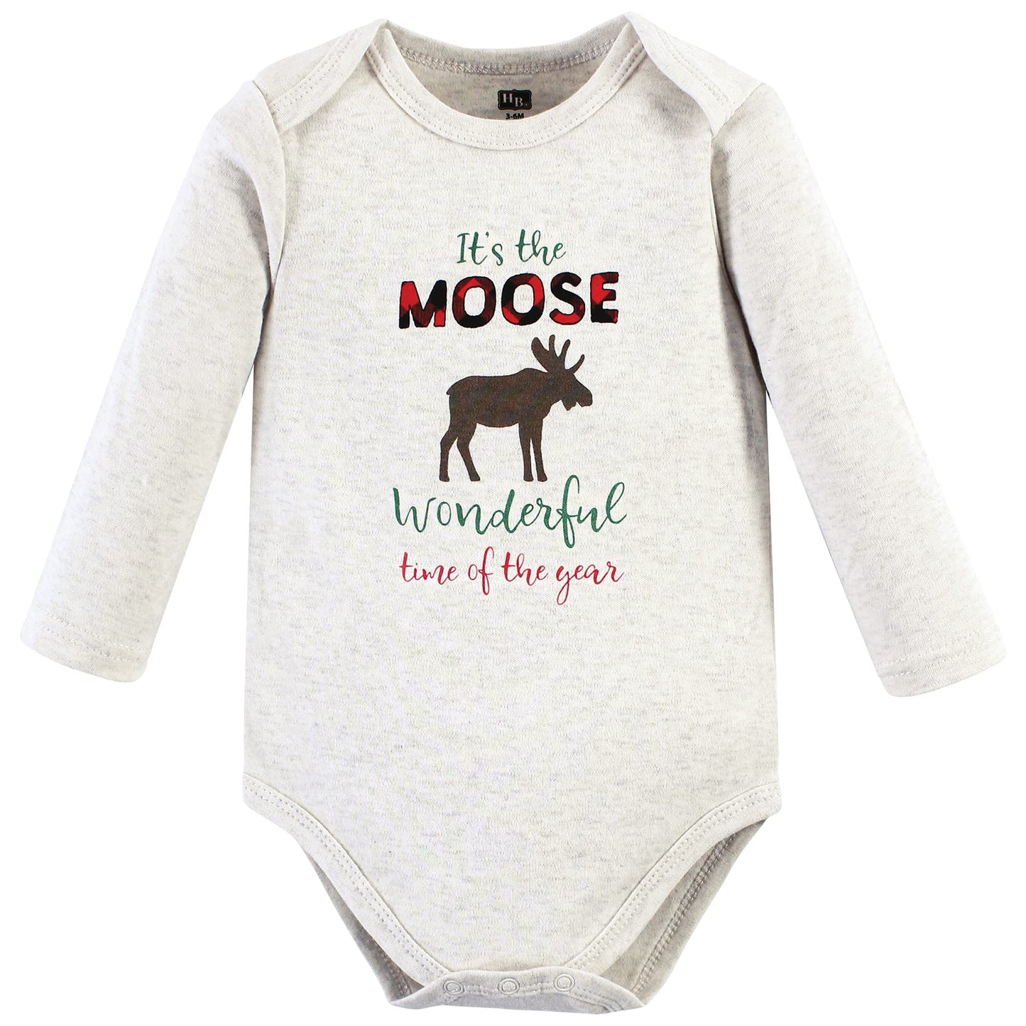 Hudson Baby Unisex Baby Cotton Long-Sleeve Bodysuits Moose Wonderful Time, 9-12 Months