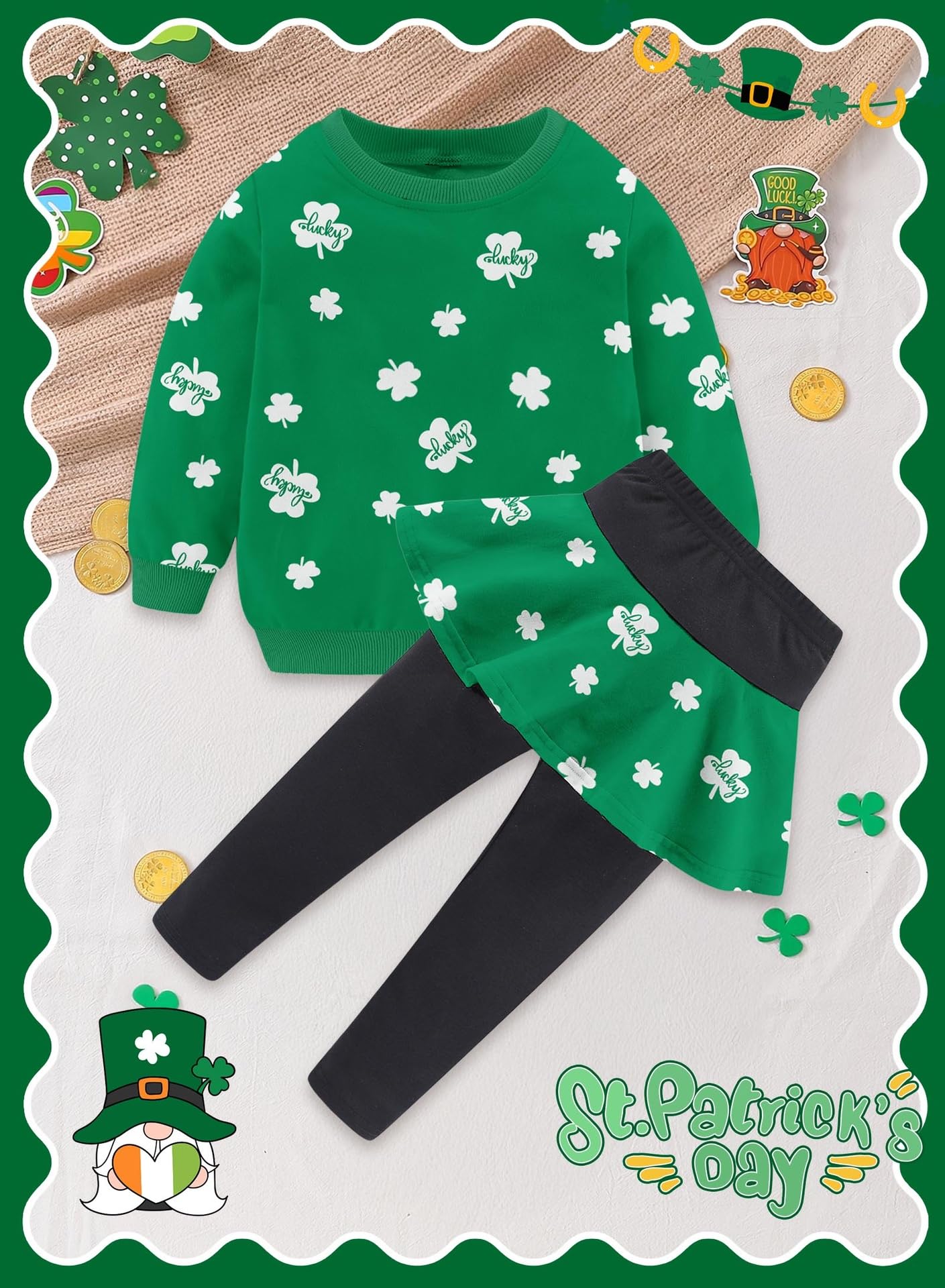 Bomdeals Adorable Cute Toddler Baby Girls Clothes Set,Long Sleeve T-Shirt +Pants Outfit(Green,120,2141B)
