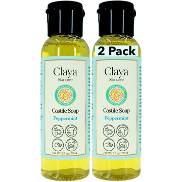 Claya Peppermint Liquid Castile Soap - Organic Ingredients, Biodegradable, Gentle for Sensitive Skin, Versatile Use and Travel S