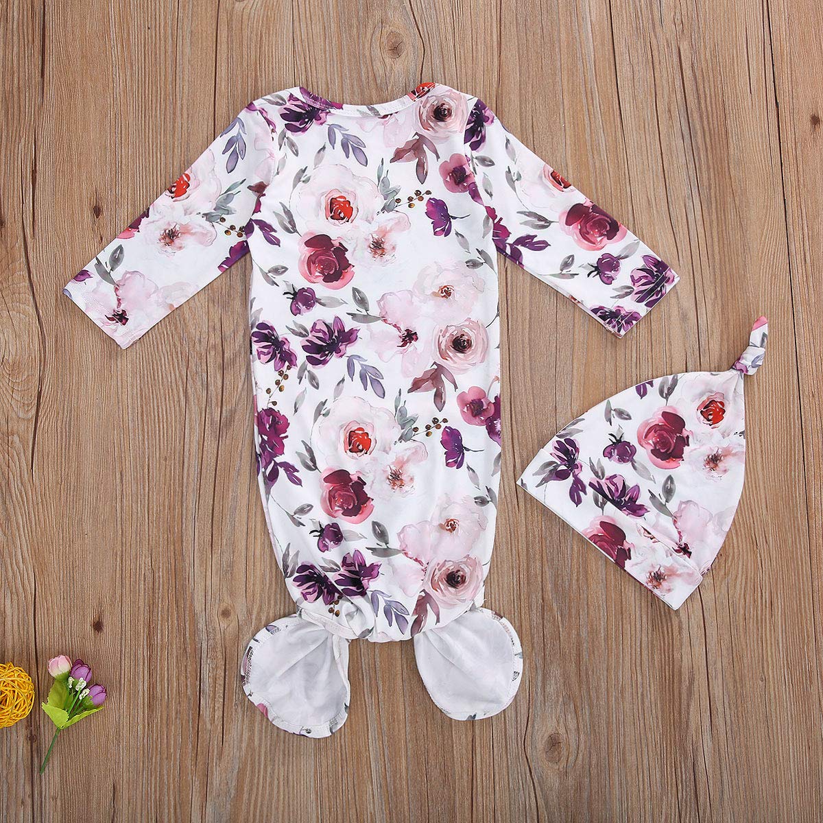 Infant Newborn Baby Girls Floral Sleep Gown Headband Sleepwear Romper Sleeping Bags Outfits (Floral&Purple, 0-3 Months)