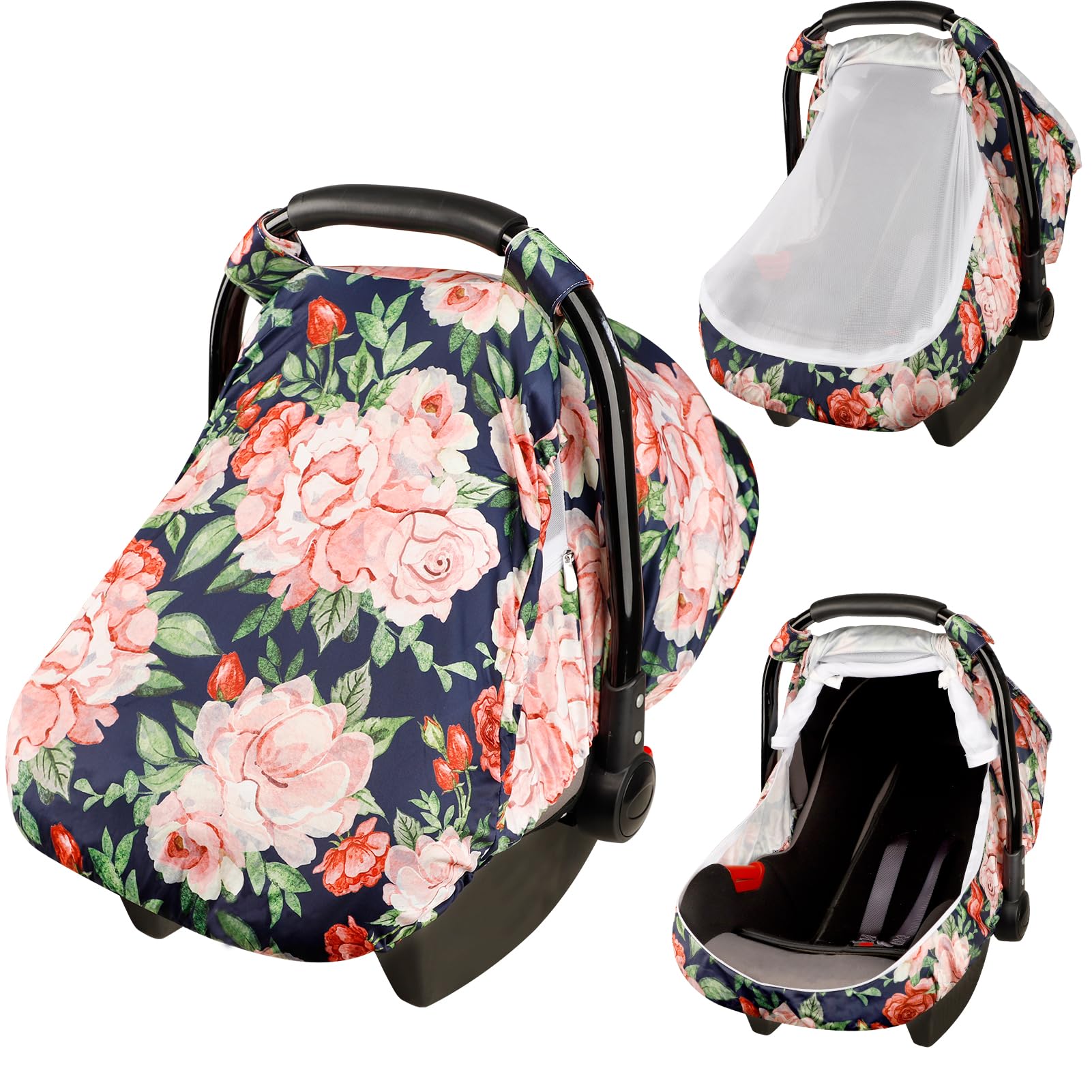 SWESEN Baby Car Seat Cover, Floral Car Seat Covers Canopy for Newborn, Soft Infant Carrier Covers with Breathable Mesh Window, P