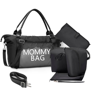 6pcs Large Diaper Bag Tote with Changing Pad & Toiletries/Baby Bottle Pouches, Baby Diaper Bag, Mommy Bag for Hospital Weekender