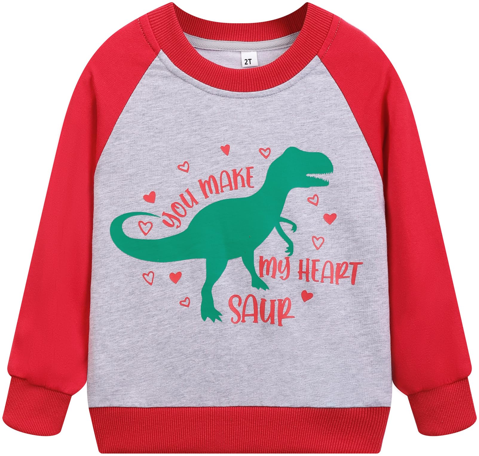 Akyzic Toddler Boys Valentine'S Day Sweatshirt Kids You Make My Heart Saur Long Sleeve Outfits Boys Love Heart Dinosaur Warm Pul