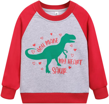 Akyzic Toddler Boys Valentine'S Day Sweatshirt Kids You Make My Heart Saur Long Sleeve Outfits Boys Love Heart Dinosaur Warm Pul