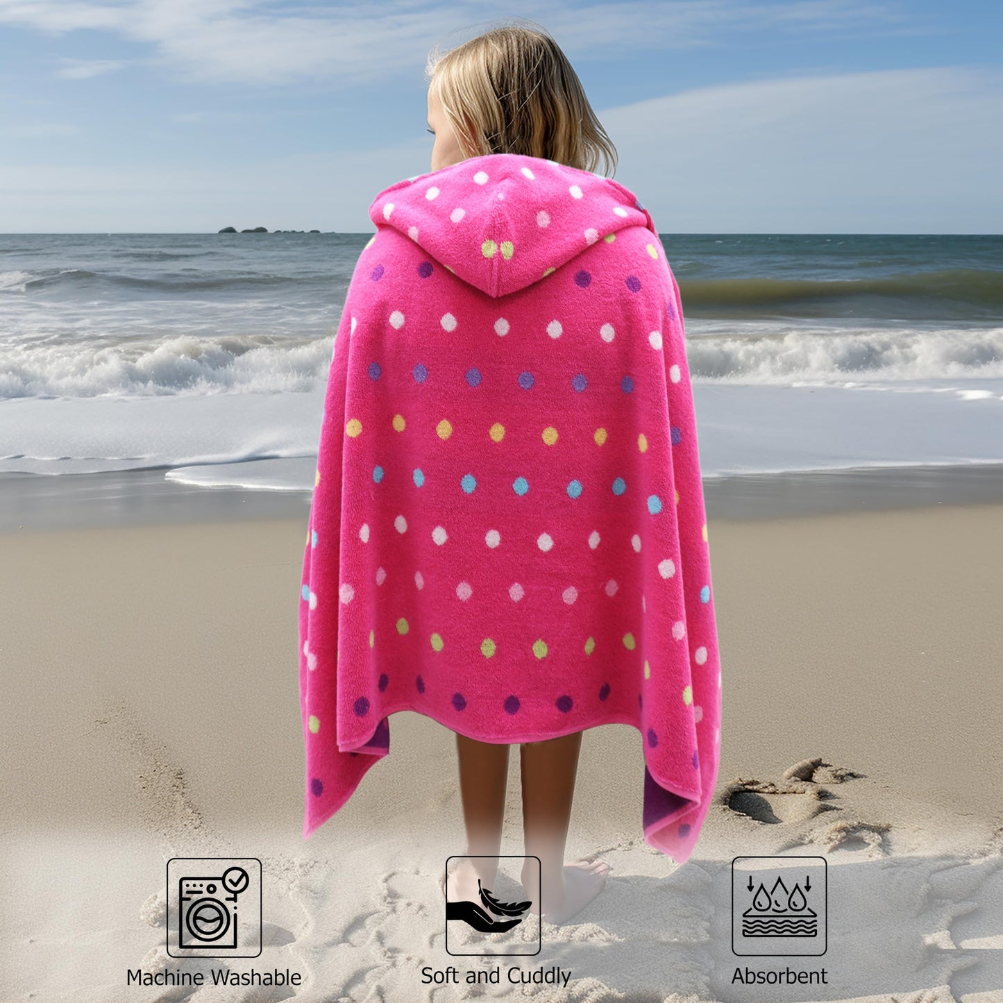 Original Kids Hooded Bath Towel Wrap - 100% Cotton Jacquard Reversible Large Hooded Kids Towel - Toddler Shower Pool Beach Towel