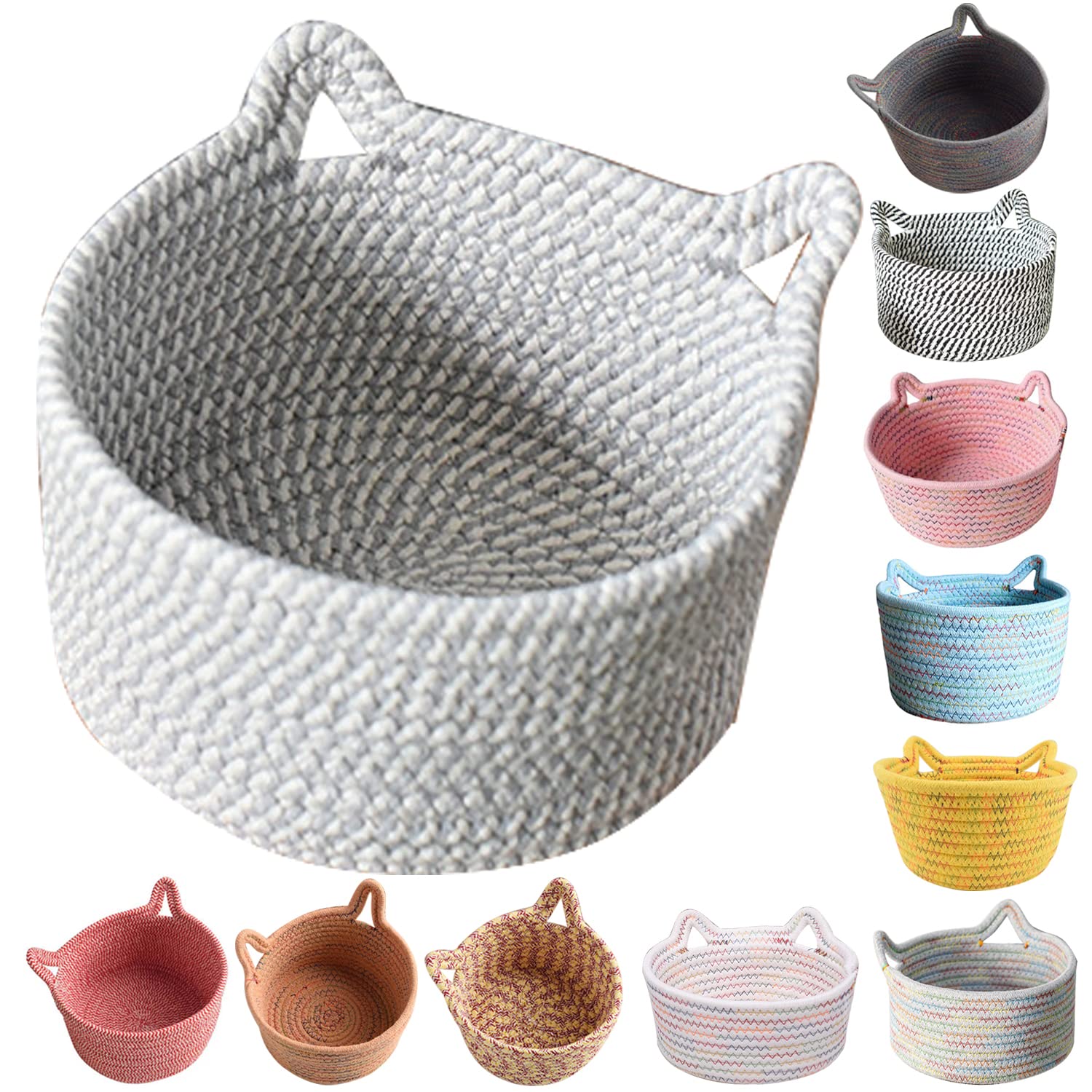 Thildani Small Woven Cotton Rope Basket Empty Decorate Gift Cute Storage Organizing Dog Cat Pet Toy Box Baby Nursery Clothes Soc
