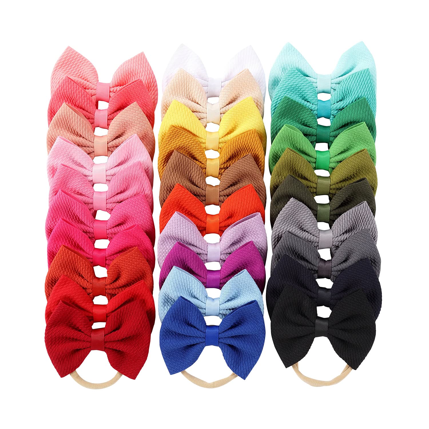 Cinaci 30 Pack Super Stretchy Nylon Hair Bands With Solid Bow Hair Bands Accessories For Baby Girls Infants Toddlers Kids Teens