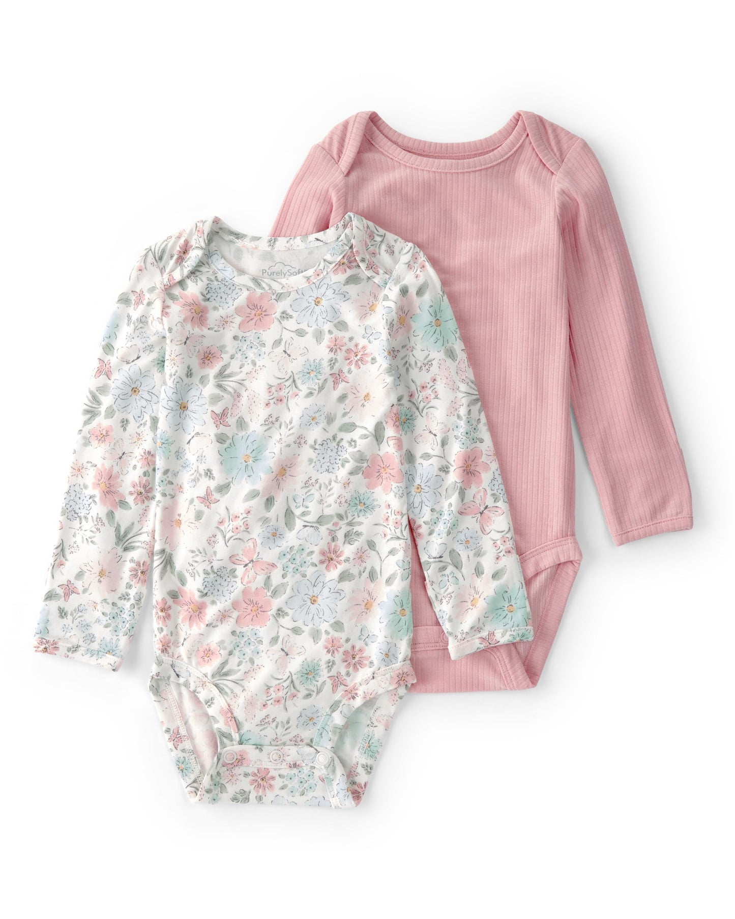 Carters Girl PurelySoft 2-pack Long Sleeve Bodysuit, Garden Print, 18M