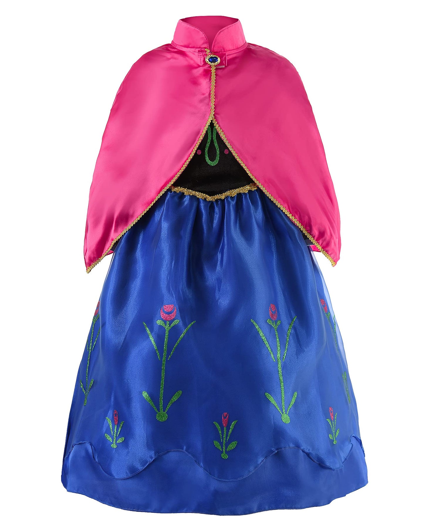 Jerrisapparel Princess Snow Party Dress Queen Costume Cosplay Dress Up (7-8, Blue With Accessories)