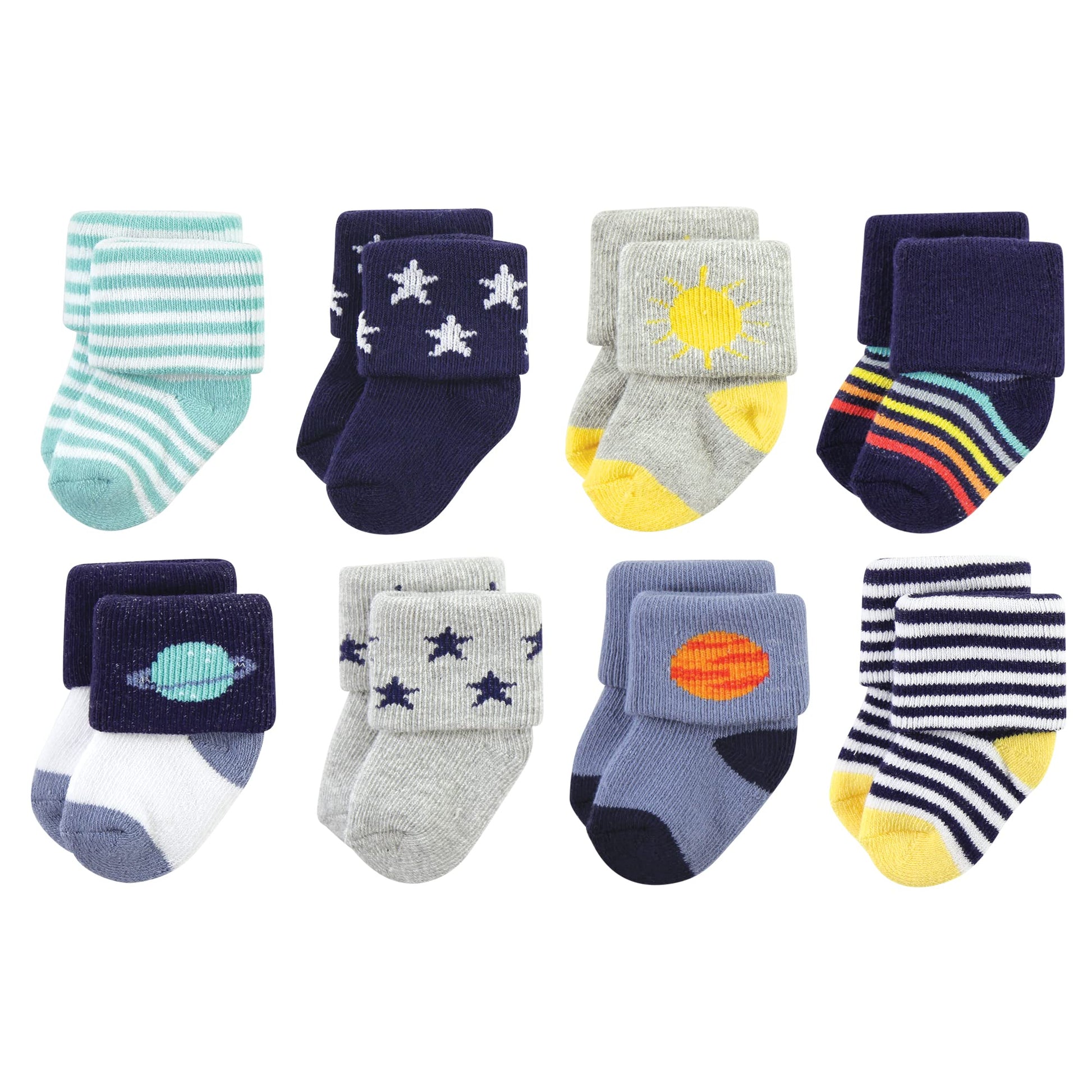 Hudson Baby Unisex Baby Cotton Rich Newborn And Terry Socks, Solar System, 0-6 Months