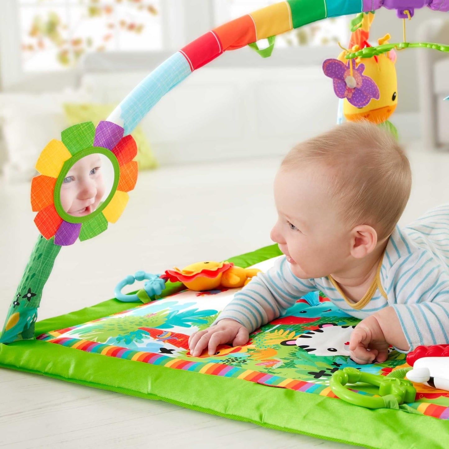 Fisher-Price Baby Playmat Rainforest Music & Lights Deluxe Gym With 10+ Activities & Toys For Developmental Play For Newborns Ag