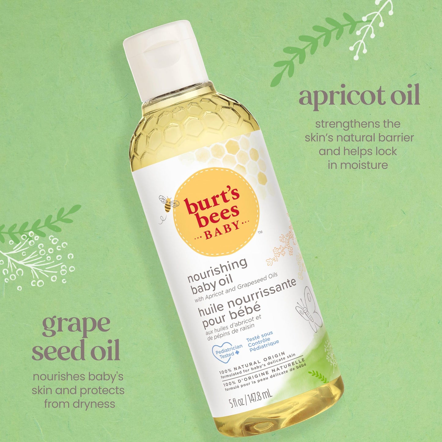 Burt'S Bees Baby Nourishing Baby Oil, Formulated For Delicate Skin, Pediatrician Tested, 100% Natural Origin Baby Skin Care, 5 O
