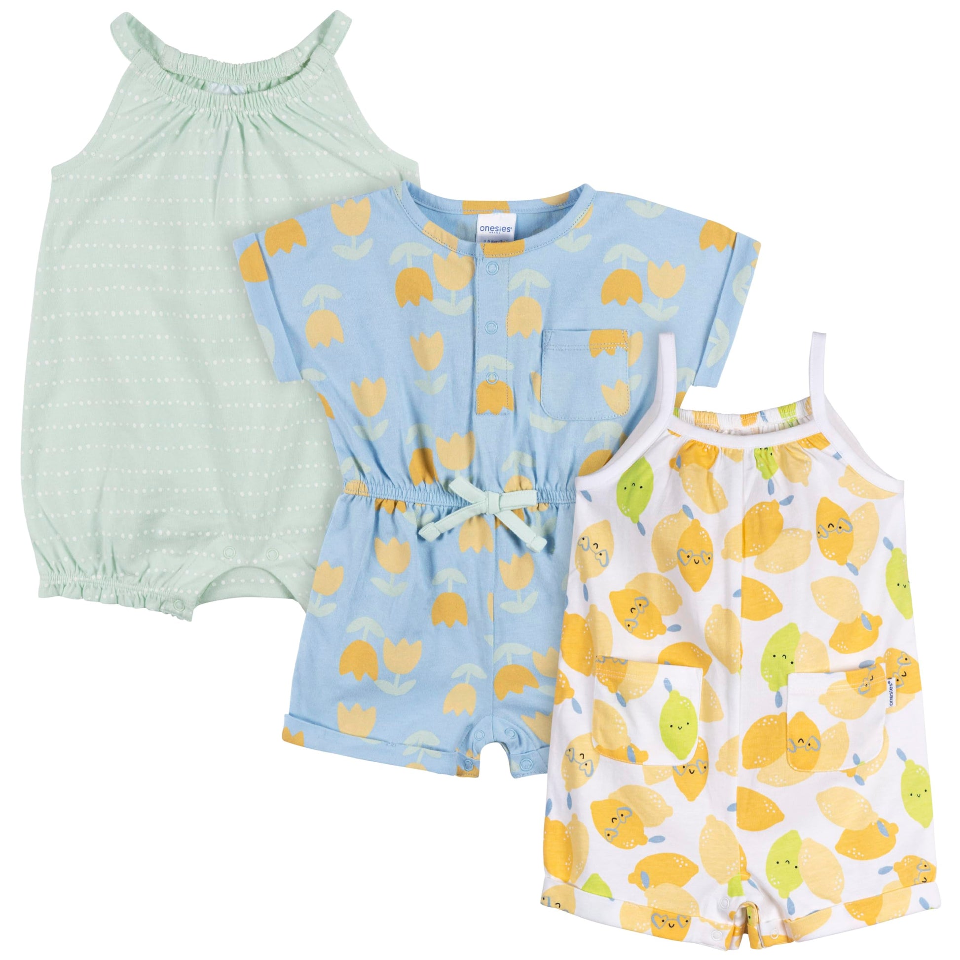 Onesies Brand Baby Girls 3-Pack Romper, Lemons, 3-6 Months