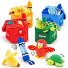 JoyCat Baby Toys 6-12 12-18 Months, Montessori Sensory Toys for 1 Year Old, 12 PCS Pushies with 4 Color Sorting Boxes, Animals F
