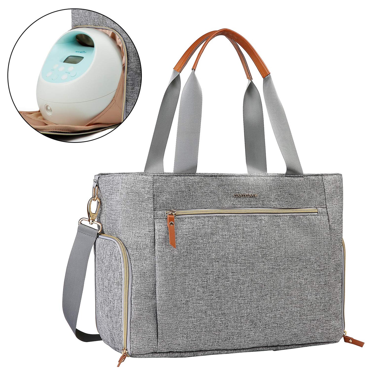 Mommore Breast Pump Bag Diaper Tote Bag With 15 Inch Laptop Sleeve Fit Most Breast Pumps Like Medela, Spectra S1,S2