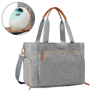 Mommore Breast Pump Bag Diaper Tote Bag With 15 Inch Laptop Sleeve Fit Most Breast Pumps Like Medela, Spectra S1,S2