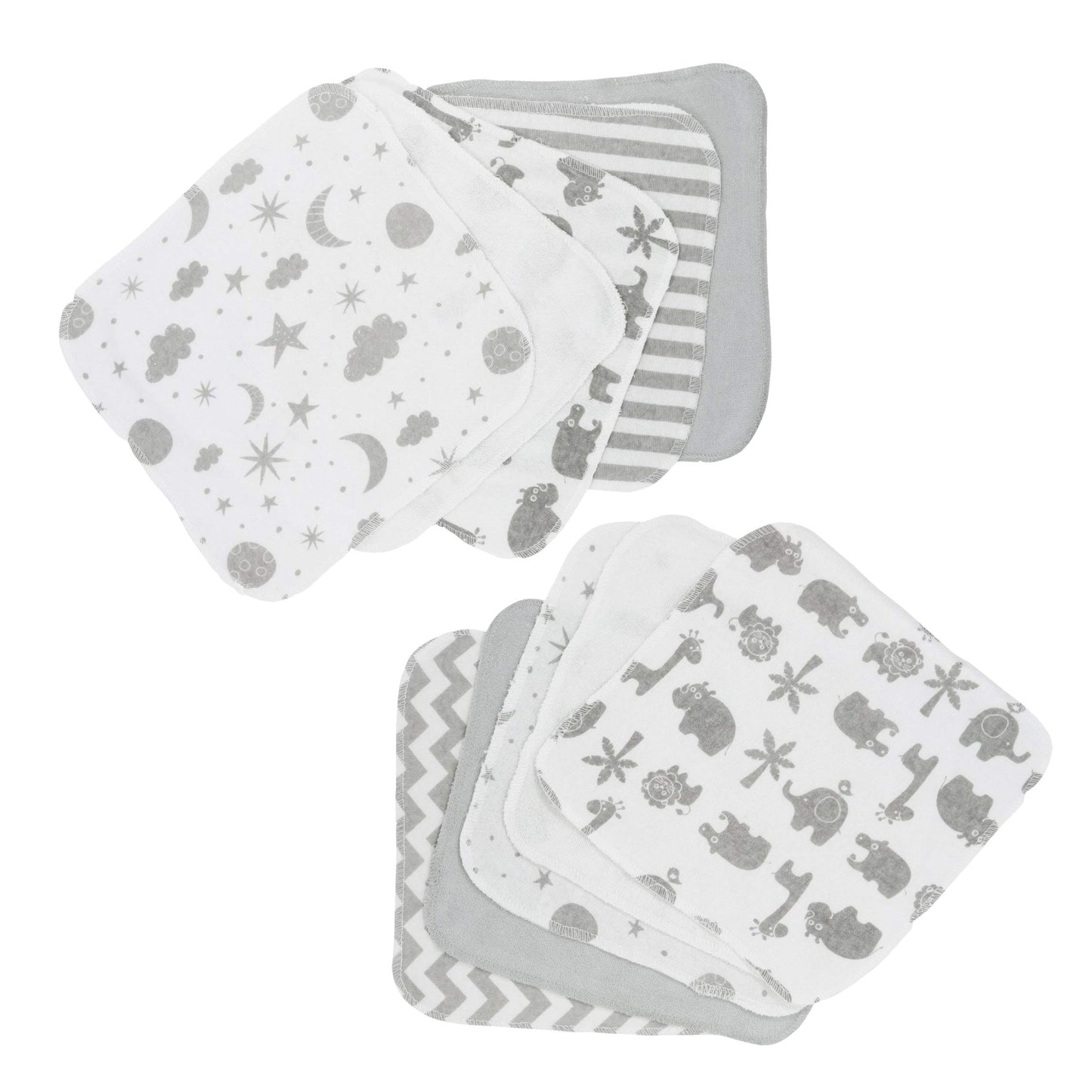 Spasilk Washcloth Wipes Set For Newborn Boys And Girls, Soft Terry Washcloth Set, Pack Of 10, Gray Celestial
