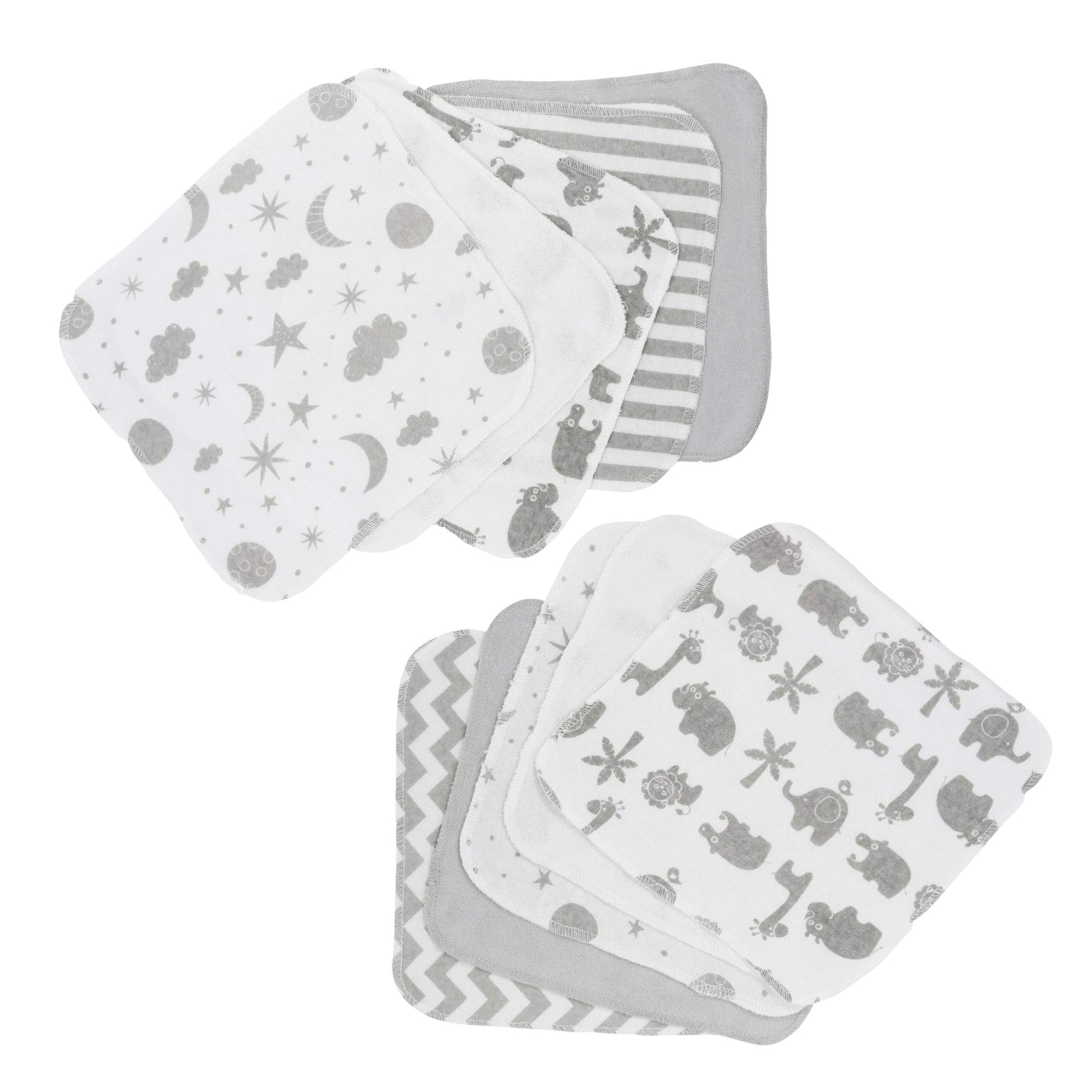 Spasilk Washcloth Wipes Set For Newborn Boys And Girls, Soft Terry Washcloth Set, Pack Of 10, Gray Celestial