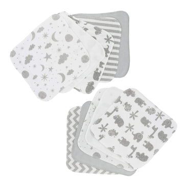 Spasilk Washcloth Wipes Set For Newborn Boys And Girls, Soft Terry Washcloth Set, Pack Of 10, Gray Celestial