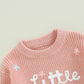 Amnnchya Toddler Infant Baby Girl Knit Sweater Big Sister Little Sister Matching Outfits Long Sleeve Pullover Sweatshirt (Pink F
