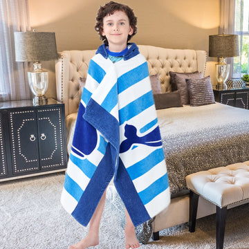 Bavilk Kids Hooded Bath Beach Towel Girls Boys Swim Pool Cover Up Super Absorbent Cute Cartoon Animal Full Vitality (Blue Narwha