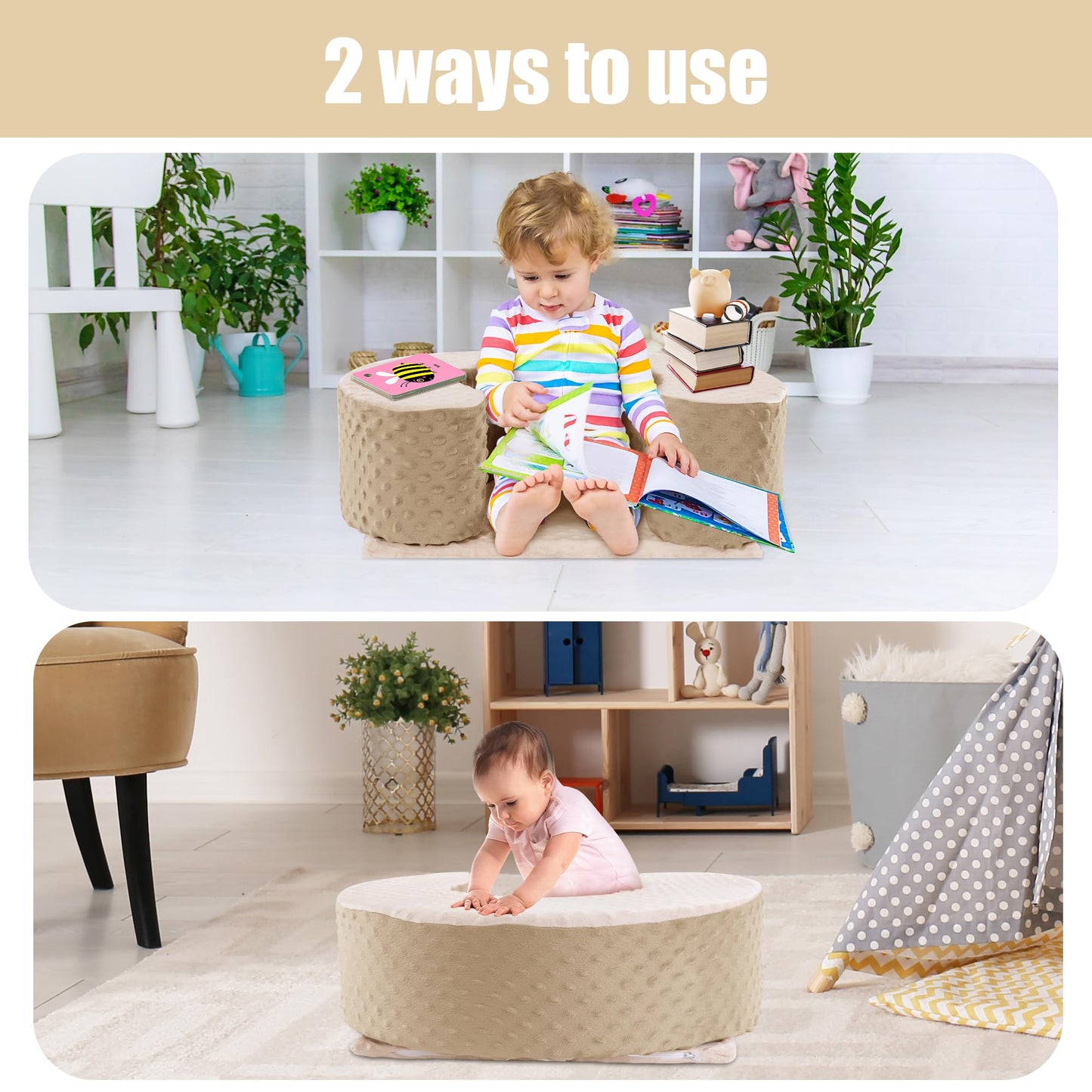 Mabozoo Foam Baby Floor Seat Pillow For Sitting Balance - Soft Infant Support Ring For Babies, Toddlers (Beige)