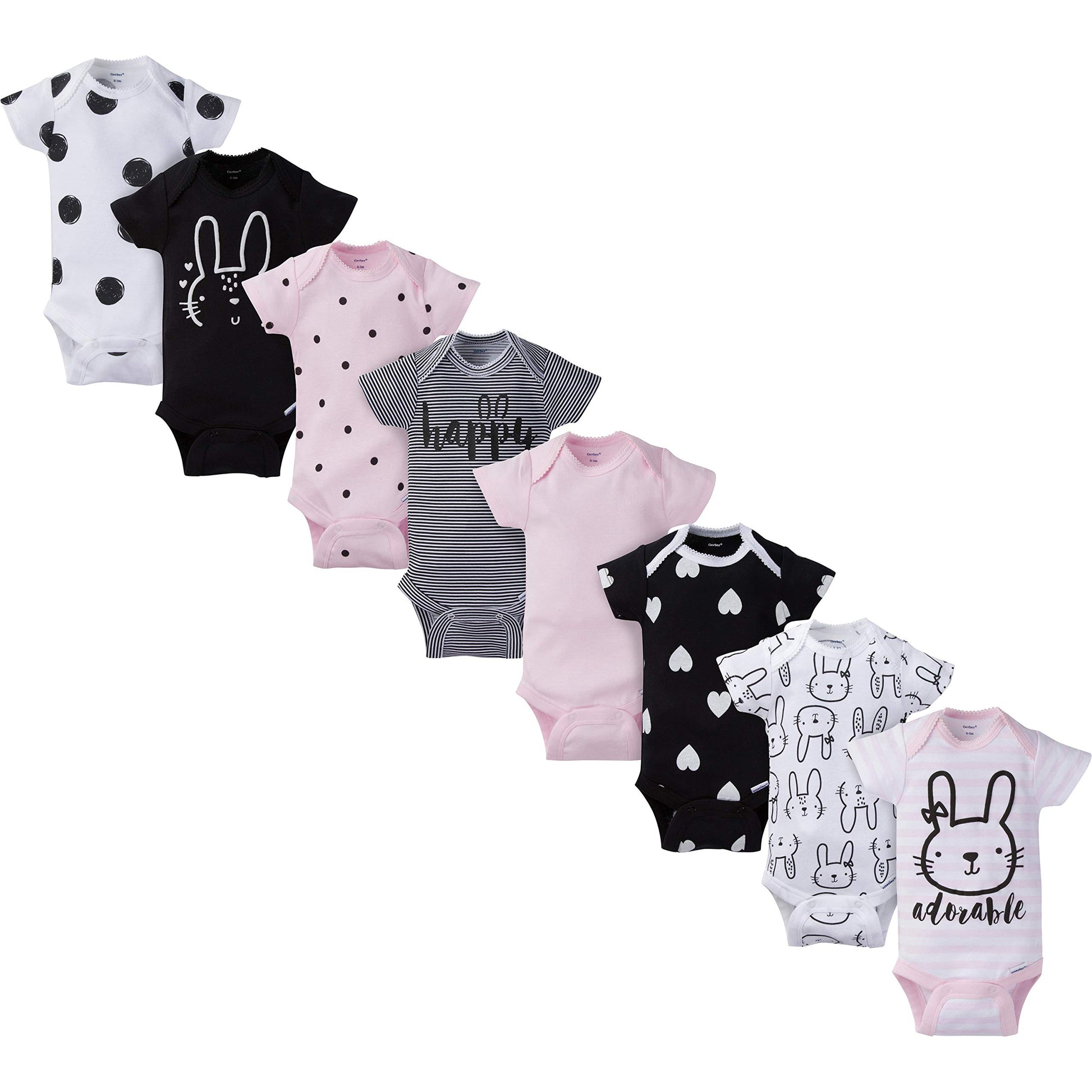 Gerber Baby Girl'S 8-Pack Short Sleeve Onesies Bodysuits, Pink Bunny, Preemie