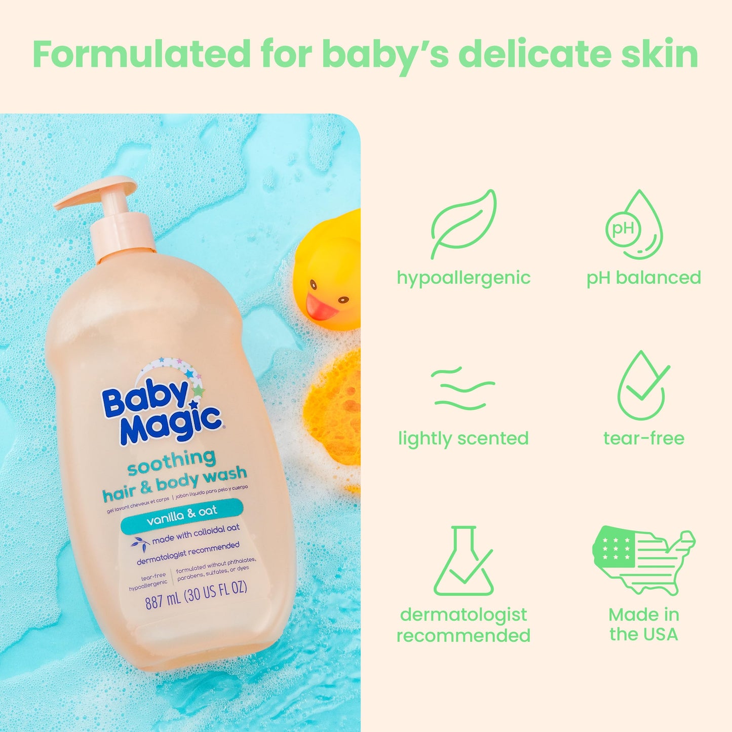 Baby Magic Soothing Hair & Body Wash, Vanilla & Oat, 30 Fl Oz
