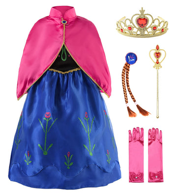 Jerrisapparel Princess Snow Party Dress Queen Costume Cosplay Dress Up (7-8, Blue With Accessories)