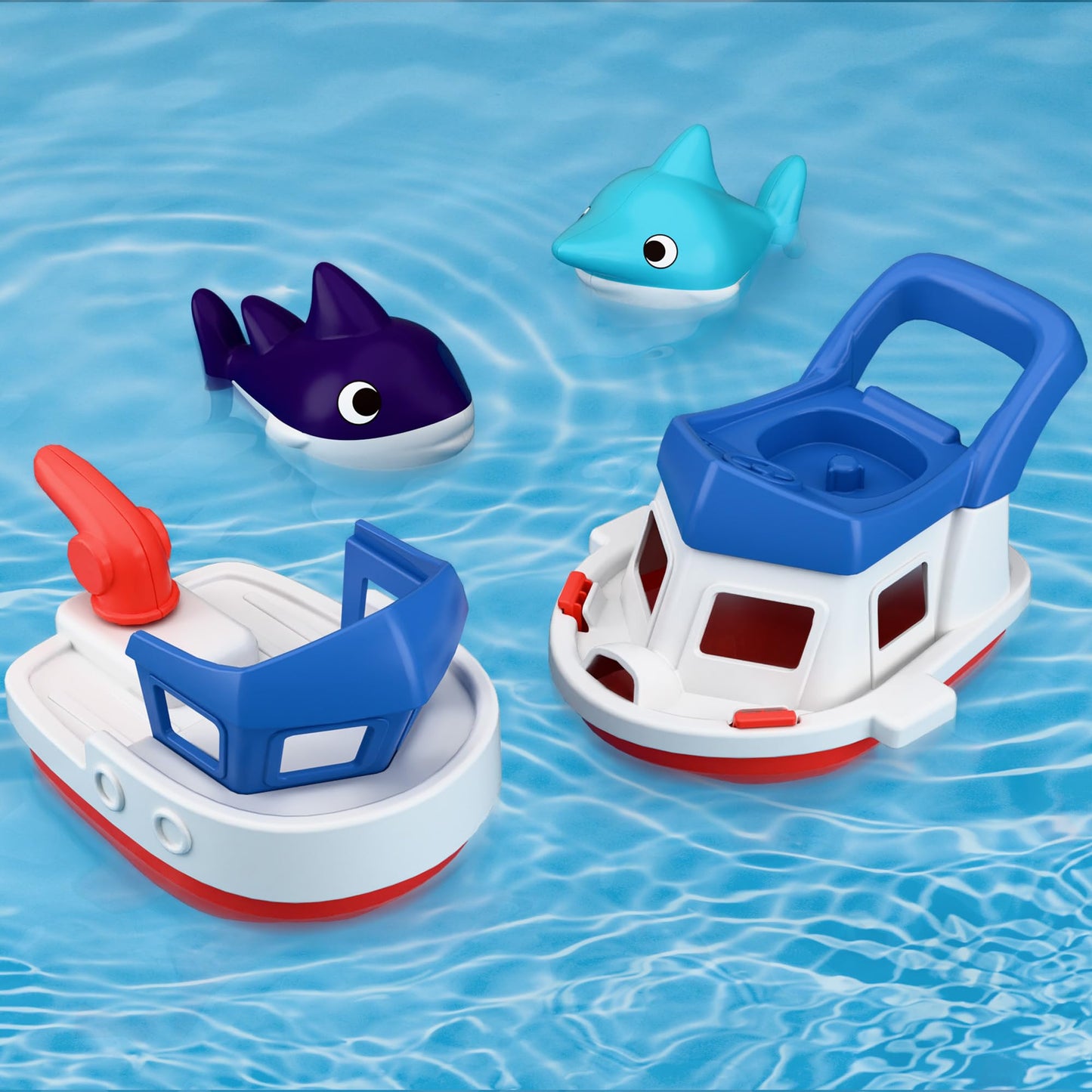 iPlay, iLearn Toddler Boat Bath Toys, Baby Bathtub Shower Toy Set W/ Wind up Swimming Boats, Pool Floating Fish, Kids Bathtime W
