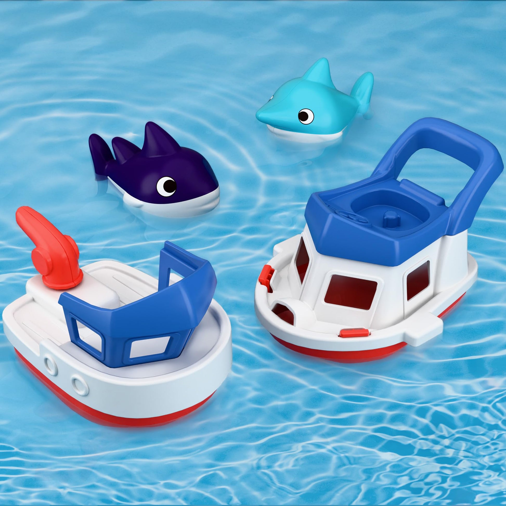 iPlay, iLearn Toddler Boat Bath Toys, Baby Bathtub Shower Toy Set W/ Wind up Swimming Boats, Pool Floating Fish, Kids Bathtime W