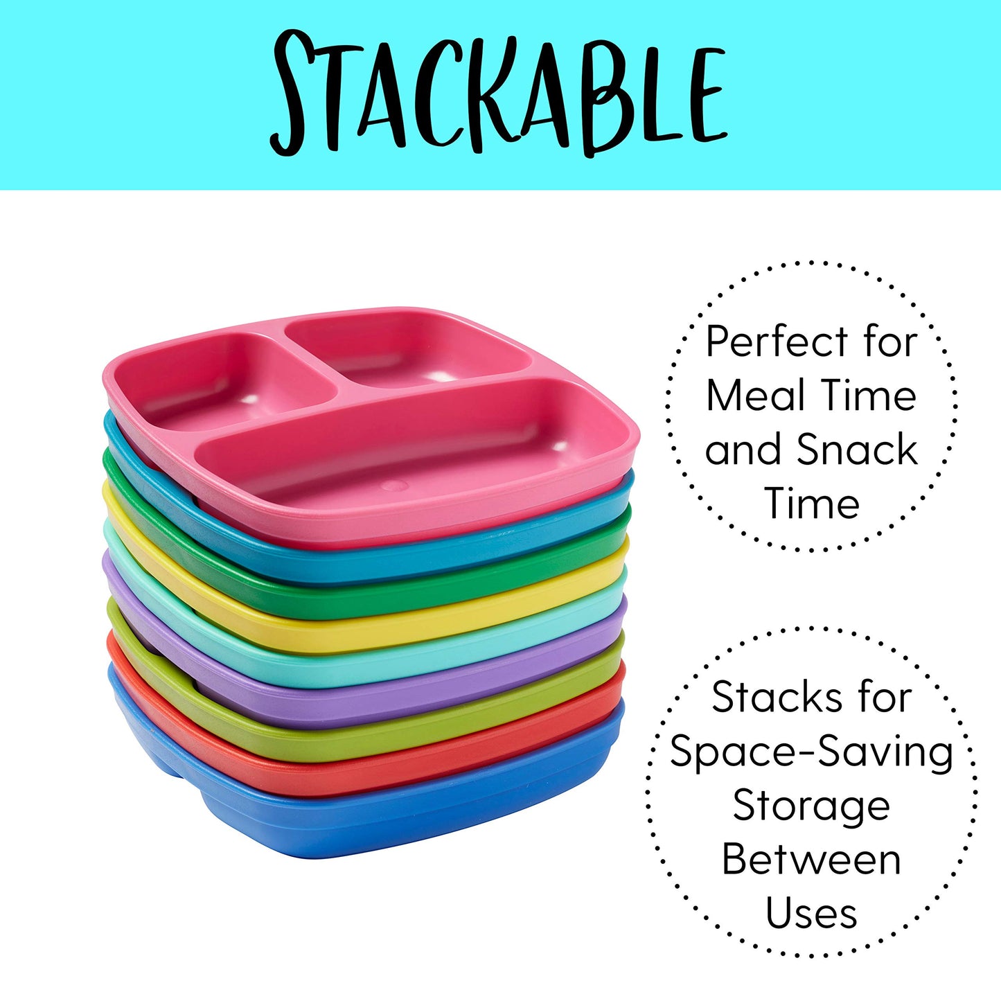 Ecr4Kids My First Meal Pal Divided Plates, Kids Plastic Tableware, Stackable And Dishwasher Safe, Stackable Dinner Plates For Ba