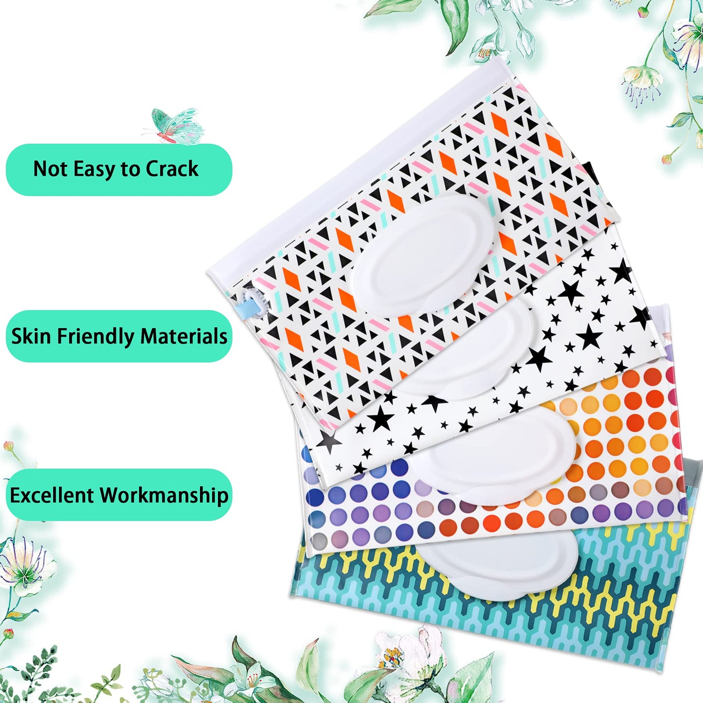 Febsnow 4 Pack Baby Wipe Dispenser, Portable Wet Wipe Holder Container, Reusable Wipes Dispenser Cases, Lightweight Travel Wet W