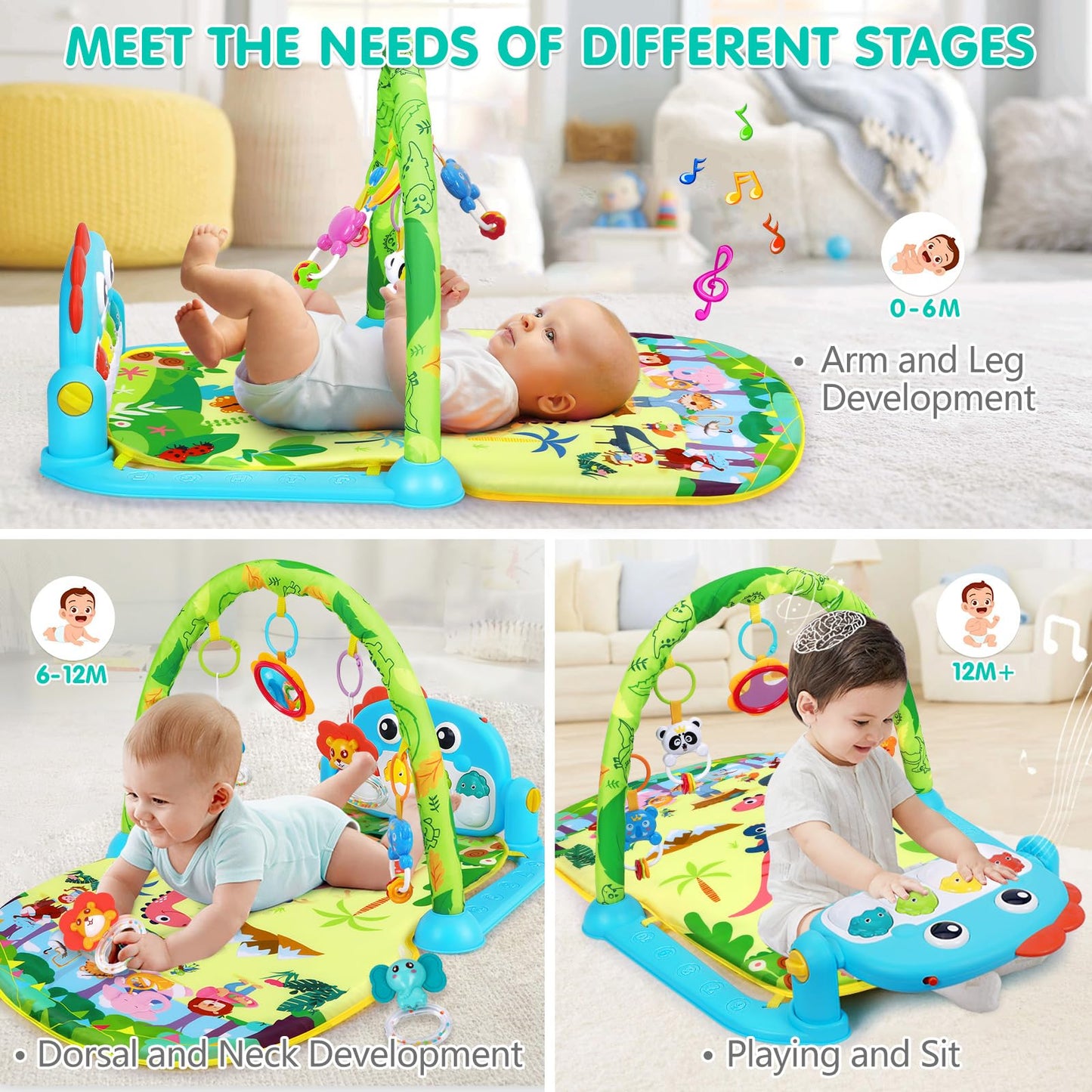 Baby Play Mat Baby Toys Tummy Time Mat Baby Activity Center For Newborn Infant Toys Piano Baby Gym Mat Tummy Time Toys Music & L