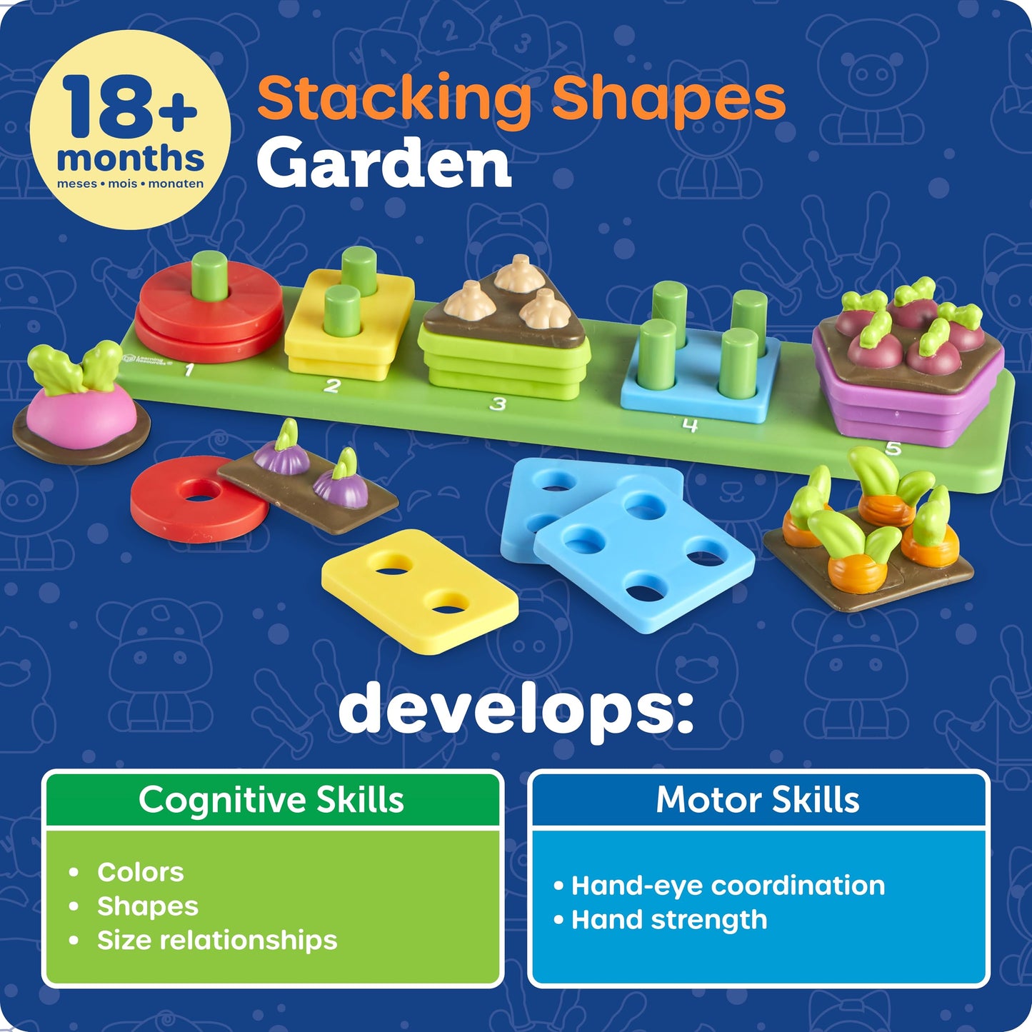 Learning Resources Stacking Shapes Garden, Fine Motor Skills, Stacking and Sorting Puzzle Board, Montessori Toddler Sensory Tabl