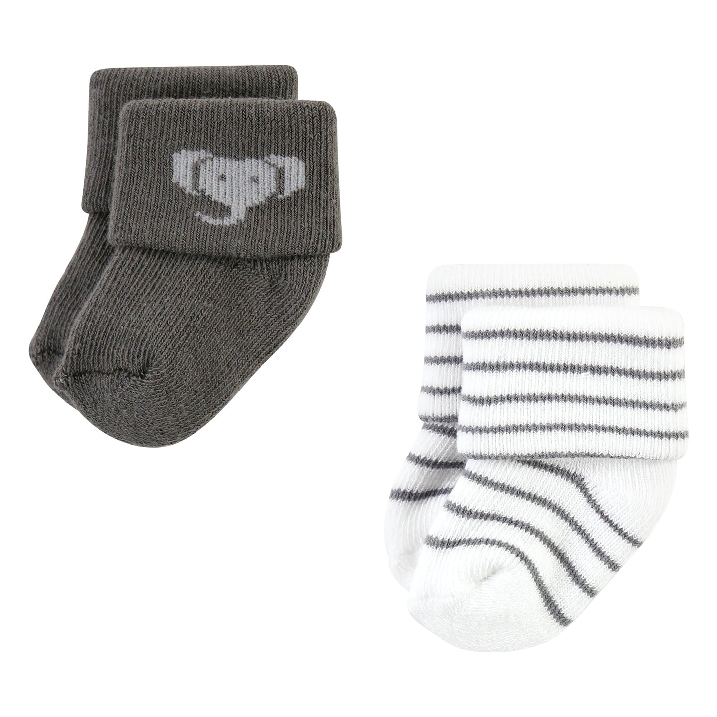 Hudson Baby Unisex Baby Cotton Rich Newborn And Terry Socks, Modern Elephant, 6-12 Months